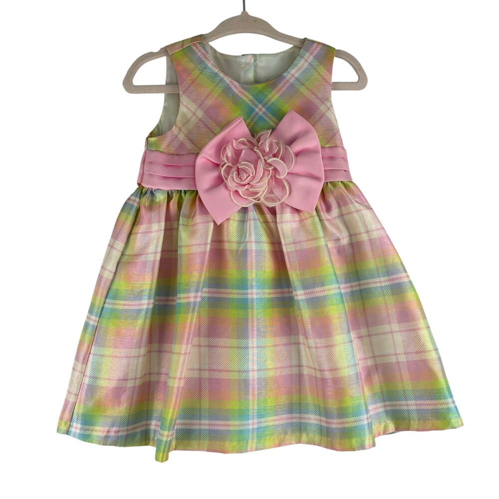 Rare Editions Baby Girl Fancy Dress 12 Month Pastel Plaid Easter Spring Birthday